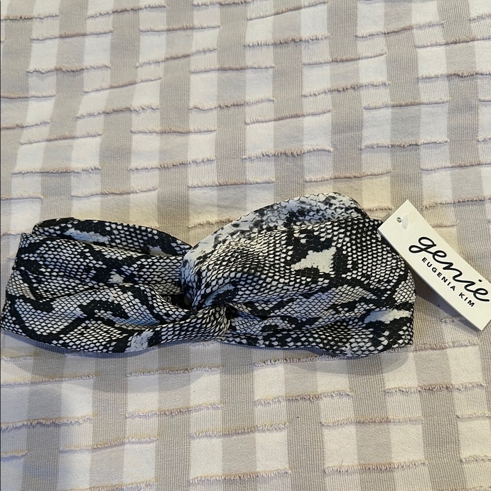 Eugenia Kim Black and Cream Snake Print Turban Knot Headband